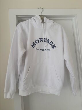 White 'Montauk' Graphic Hoodie - Navy Print